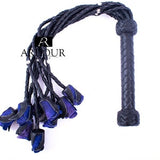 Handmade Thuddy Leather Floggers Blue Roses with 09 Cat-o-nine falls, Whipping Hand Crafted spanking Rose Flogger