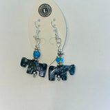 Zuni fetish Carved Animal Fetish Horse in Snowflake Obsidian dangle earrings with Turquoise beads