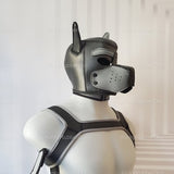 Set Puppy Play Gray Hood Mask Harness Chocker Armbands. Headgear Dog Mask Rubber Fetish Gay Accessories Erotic Sex Pup Gimp Suit Slave Doggy