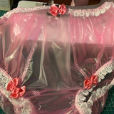 Sissy pink & clear pvc panties-LARGER-GRANNY- knickers waterproof plastic lace bows see through adult baby fetish