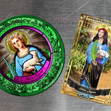Saint Agnes patron of purity and chastity Stained Glass round 4 inch and rectangular custom magnets. St. Agnes stained glass art.