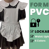 Lockable Clothing, Femboy Sissy Maid Dress For Men In PVC Leather Chastity Restraint, Transgender Crossdresser Boy Lolita Clothes, Plus Size