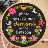 Please don't summon demons in the bathroom cross stitch pattern.Snarky Funny Sarcastic quote # 159 #- instant pdf download