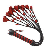 Real Genuine Cow Hide Leather Flogger 9 Braided Falls & Red Roses Heavy Duty Cat-o-nine Rose Flogger