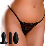 Wireless remote control Vibrating Lace Peek-a-Boo Panties with an insertable vaginal plug and vibro-bullet, Hookup panties,