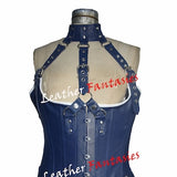 Women Genuine Leather Fetish Renaissance Gothic Steampunk Corset With Steel Boned/Cupless Lacing Bustier Corset With Crotch Adjustable Belts