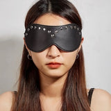 Leather eye mask with silver studs - Fits any size head with elastic band - leather blindfold