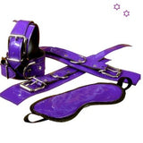 Purple Deluxe PVC Bondage Restraint Kit Accessories Blindfold Ankle Cuffs Wrist Restraints Eye Mask Sex Domination Set BDSM Gear Men Women's