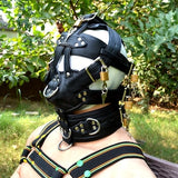 Lockable buckle Hand made Leather mask  Pup play  Puppy Mask  with muzzle ,head harness and mouth gag