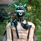 Hand made Leather dog mask  Pup play  Puppy Mask  with muzzle ,head harness and mouth gag and Spike
