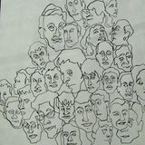 OUR HUMAN MASKS Multi-Faces, Pen and ink drawing suitable for framing and wall hanging; copy  on acid free paper,    copyrighted.