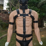 Men Handmade Body Harness with cock ring  mask ,muzzle head harness