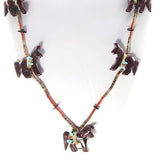 Zuni Pipestone Horse Fetish 30" Necklace Turquoise Coral Vintage Native American