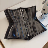 Underbust wetlook corset vinyl PVC with busk waist reduction longline steel bones bespoke made to measure rave fetish gothic tech cyber