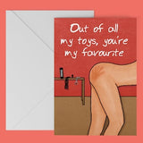 Kinky funny card - favourite toy - adult anniversary card rude anniversary card for her flirty anniversary card BDSM birthday card for him
