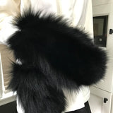 Women Stunning Authentic Black Fox Fur Black Leather Mittens Size Large