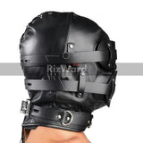 Heavy Duty Total Lockdown Black 100% Genuine Leather BDSM Hood With Additional Blindfold & Mouth Stuffer Gag | Fetish Mask | BDSM Hood