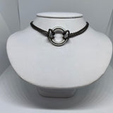 Sterling silver captive ring choker for submissive, slave, or little day collar.   Black and polished silver, or all polished silver options