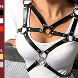 Open uncensored extreme leather harness top for sexy women, Fashion accessories for disco dance party, Fetish handmade revealing girl outfit