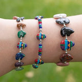 Zuni Fetish style Mixed Gemstone Bear Bracelet, beaded with 7-11 semi precious stones and Sterling Silver (Available in 2 sizes of bear)