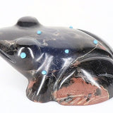 Zuni Frog Fetishes Marble Frog Fetish Carving Inlaid Turquoise Spots by Vernon Lunasee Native American Artist