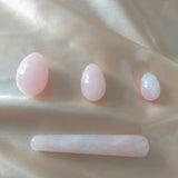 Set of Rose Quartz Crystal Yoni Eggs and massage wand, to help the vagina strengthen the PC muscle, Kegel Exerciser and massage wand.