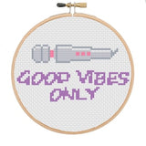 Good Vibes Only Cross Stitch Pattern, Magic Wand Vibrator embroidery Design, Sexy Purple And Pink Sewing Picture, Easy To Follow PDF File
