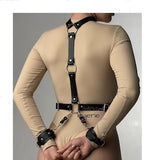 Top Body Bondage Harness with Cuffs, Leather Harness Set, Bondage Collar, Sex Harness Woman