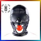 Bondage Hood with Detachable Blindfold and Red Silicone Ball Gag Customizable,Lace Up Slave Head Hood Mask Men's/Women's Size,BDSM Sex Toys