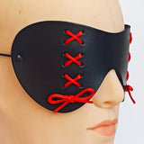 Black Leather Blindfold Mask with RED Lacing - Fetish Mask - black genuine leather adult toys bdsm