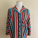 1980's Vintage Plus Size Blouse/Vertical Stripes/Turquoise,Red,Black,White/Dolman 3/4 Sleeves/BBW (Big Beautiful Woman)/Made in USA