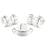 White Leather Lockable Bondage Set | Handcrafted Leather Collar, Wrist & Ankle Cuffs | Premium Quality Restraints | CF3Col33WhWh