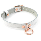 White and Rose Gold stunning ring day collar AMARE by Mercy Industries Deluxe Leather Col39WhtPnkRngRg