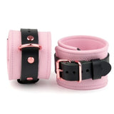 Wrist Cuffs - Premium Blush Pink Leather with Rose Gold Hardware | Lockable Handcrafted DDLG Submissive Bondage Arm Restraints | Cf3WBlPnkRg