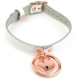 White Leather Handcrafted Day Collar with Rose Gold Ring and Love Heart Padlock - AMARE by Mercy Industries - Col40WhtRngPd