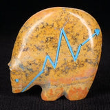 Zuni Fetishes Bear Fetish Carving Medicine Bear #2 Yellow Jasper Turquoise Heartline Stewart Quandelacy Native American Artist