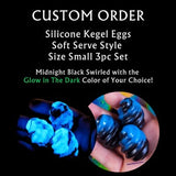 Small Clutch of 3 'Soft Serve' Glow & Black Swirled Kegel Eggs - Custom Fantasy Silicone Eggs With NEW Color Options!