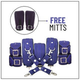 Cowhide Leather 7pcs BDSM Bed Restraints with Free Hog tie and Hand Mitten Gloves with Lockable Feature (Without Locks) for Fetish Play