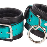 Wrist Cuffs, Premium Quality Turquoise Genuine Leather Handcuffs, BDSM Gear Restraints