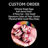 Small Clutch of 3 'Soft Serve' Silicone Kegel Eggs - Your Choice of a Signature Color Marbled With Sparkly Gold Mica Flake