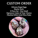 Small Clutch of 3 'Soft 'Sharky' Silicone Kegel Eggs - Your Choice of a Signature Color Marbled With Sparkly Gold Mica Flake