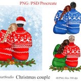 Winter Couples Clipart, Holiday Portrait Maker Customizable Christmas Clipart. Hoodie fashion girl clipart, romantic family couple.