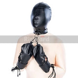Genuine Leather Bondage Hood With Mittens - Fetish Slave BDSM Face Hood - Bondage Restraints Set - Sensory Deprivation Hood for Sex Play