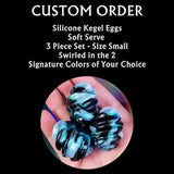 Small Clutch of 3 'Soft Serve' Silicone Kegel Eggs - Swirled in Your Choice of 2 Signature Colors - Medium Firmness