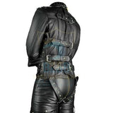 Real Leather Heavy Duty Genuine leather bondage jacket suspension Jacket BDSM with hood strong belts, D Harness jacket with mask