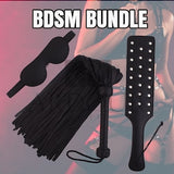 100 Tails Cowhide Leather Spanking Floggers , Real Fetish Play BDSM Paddles and Sex Blindfolds Eye Masks with Adjustable Straps Black Set