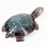 Zuni Fetishes Turtle Fetish Carving Purple Green Fluorite Inlaid Turquoise Spots by Vernon Lunasee Native American Artist