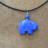 Zuni Fetish style Lapis Howlite Bear pendant on leather cord Necklace, beaded with Sterling Silver