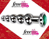 Steel Anal Sex Toy Butt Plug Crystal Jewelry Green Unisex Toys Prostate Massage Butt Plug anal Beads With 5 Balls Toys for Men Women Gay