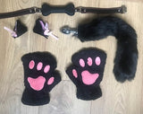 Tail, ears, bone and paw gloves pet play in the UK set Black anal plug tail, kitten paw mitt gloves, bone gag for submissive women in the uk